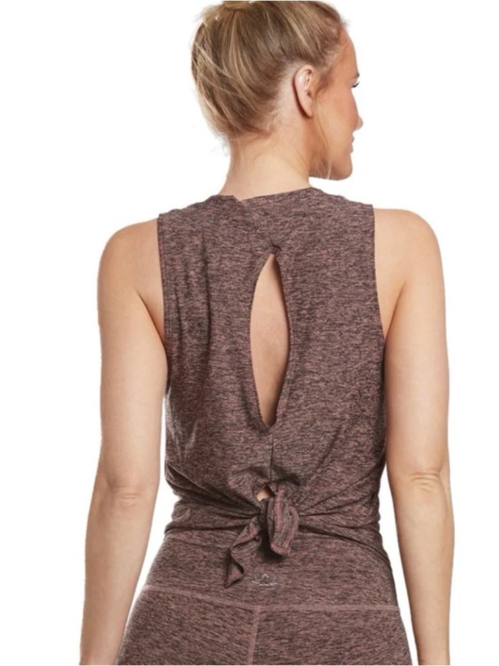 Beyond Yoga All About It Split Back Tank. Brown Marled Tie-Back XS Buttery Soft